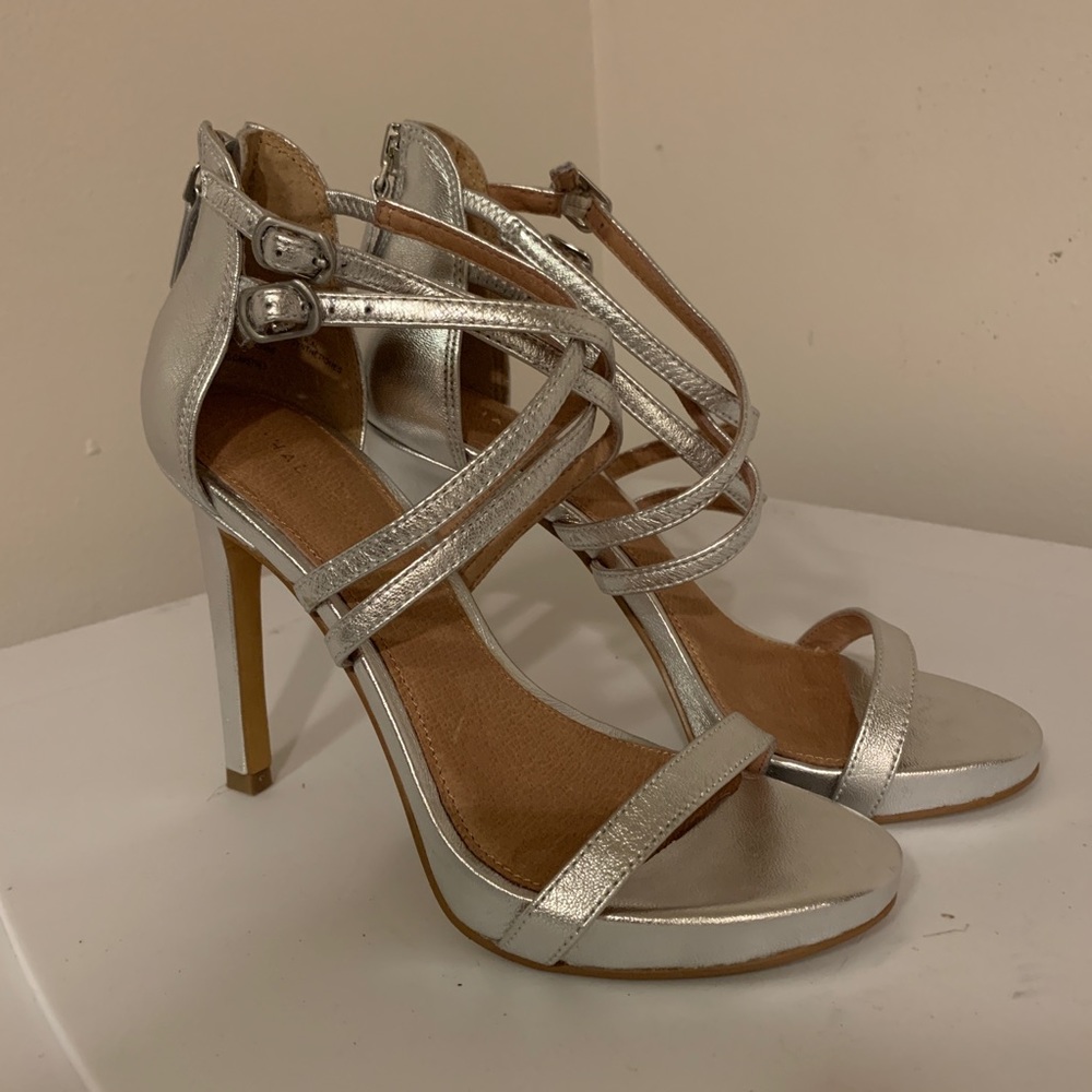 Silver strappy heels size 5.5